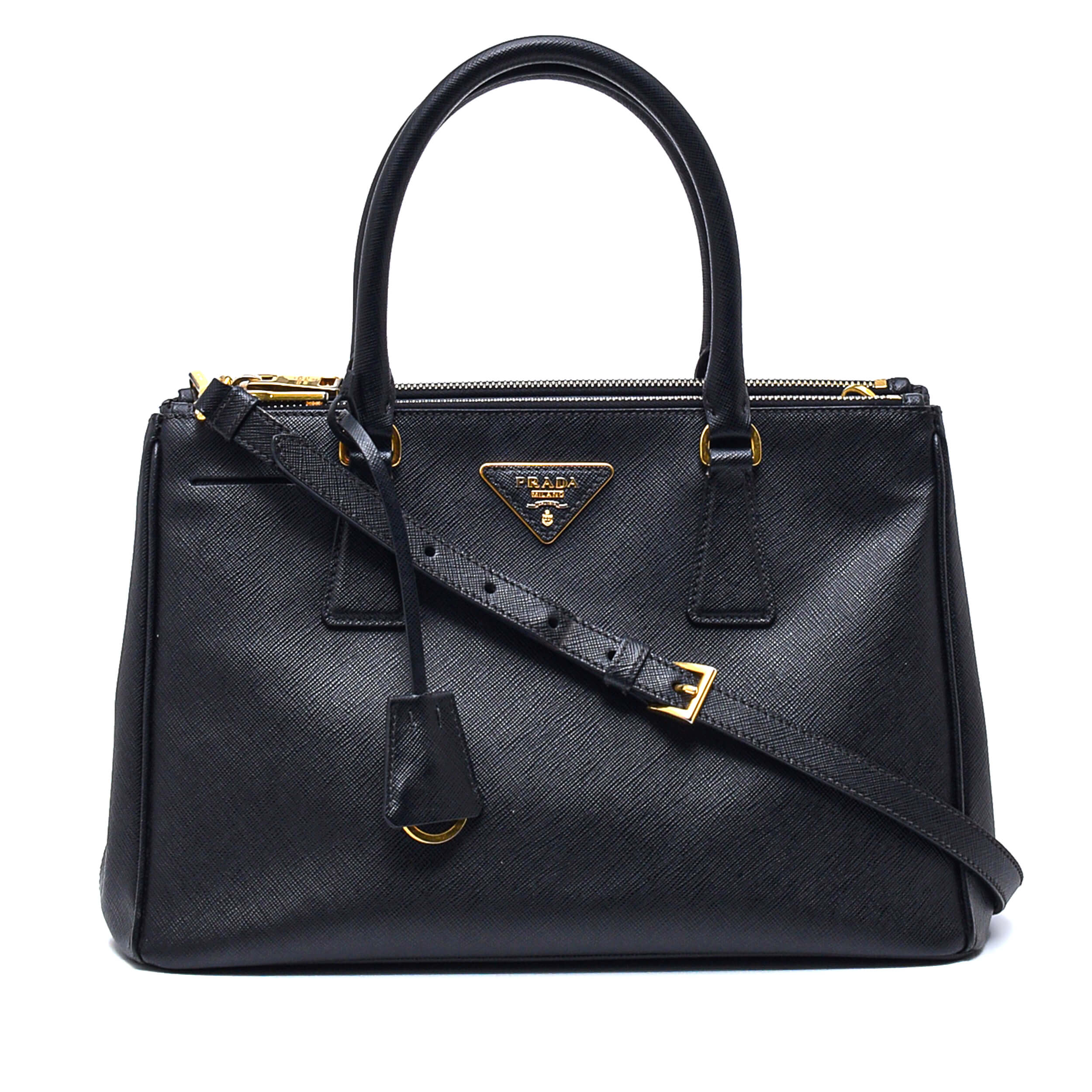 Prada - Black Saffiano Leather Double Zip Small Bag